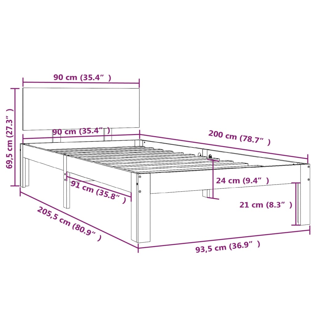Bedframe Massief Grenenhout Honingbruin 90X200 Cm