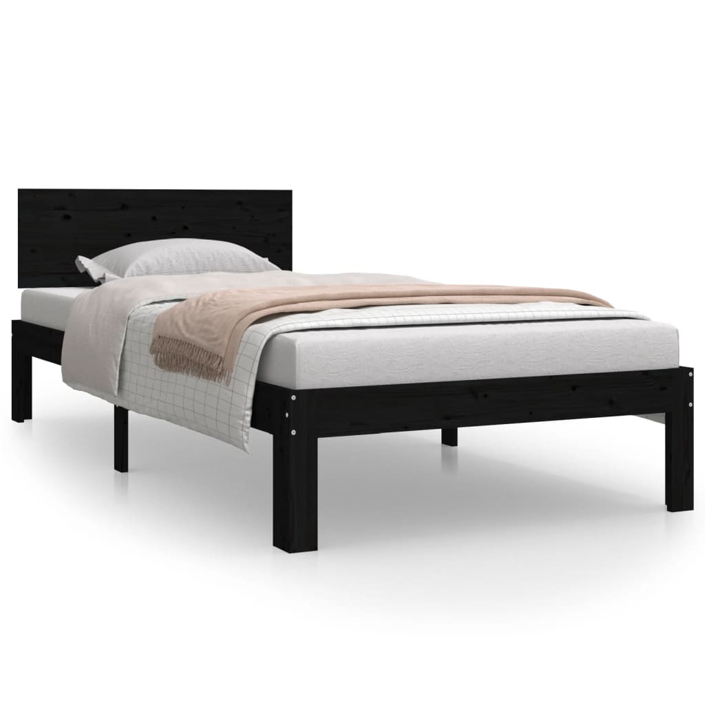Bedframe Massief Grenenhout Zwart 90X200 Cm