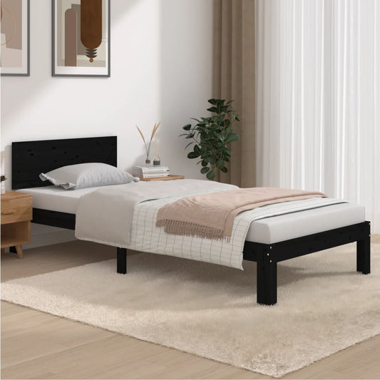 Bedframe Massief Grenenhout Zwart 90X200 Cm