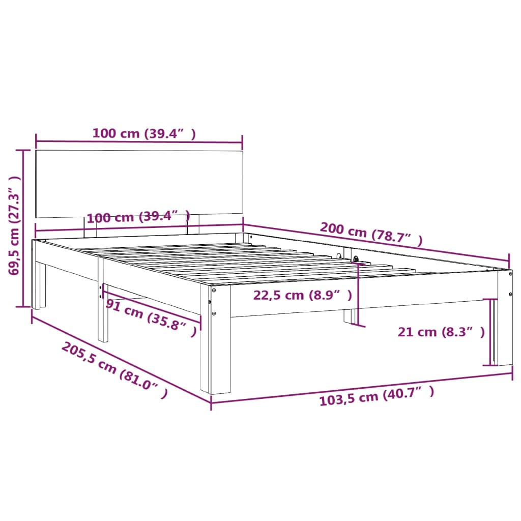 Bedframe Massief Grenenhout 100X200 Cm