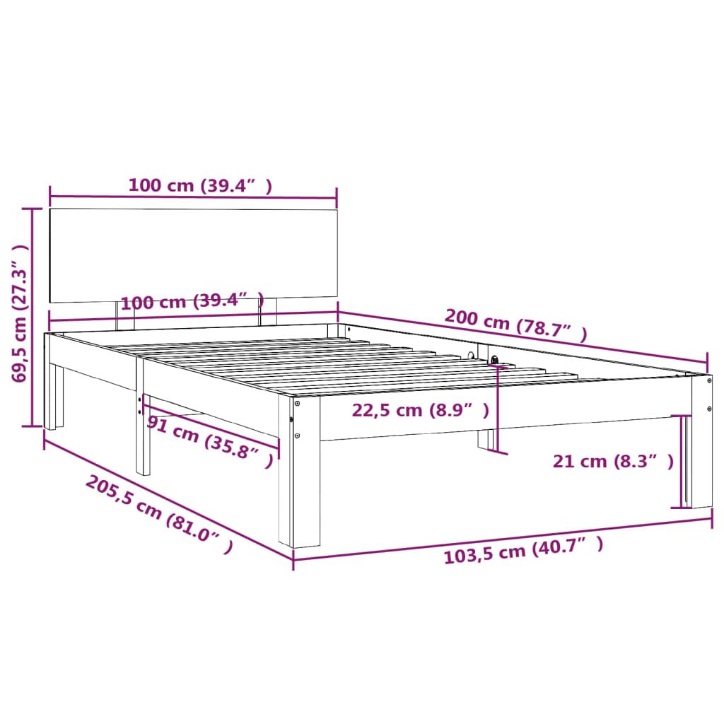 Bedframe Massief Grenenhout Wit 100X200 Cm