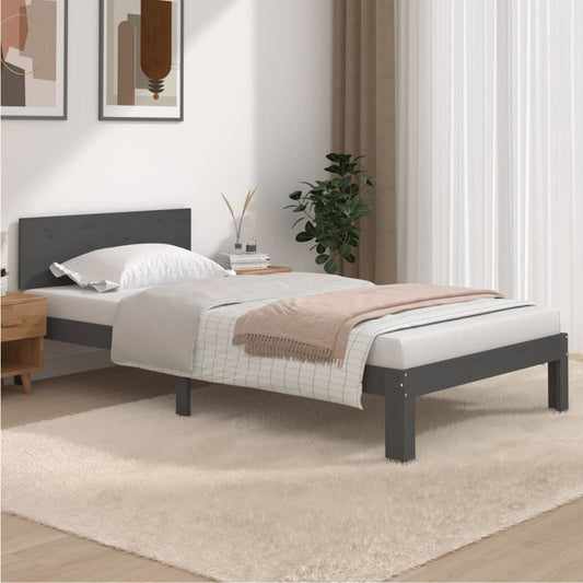 Bedframe Massief Grenenhout Grijs 100X200 Cm
