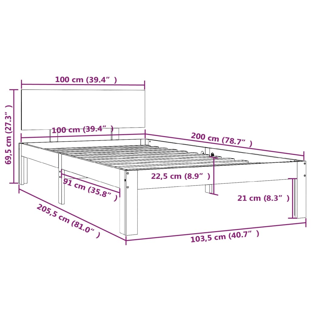 Bedframe Massief Grenenhout Honingbruin 100X200 Cm