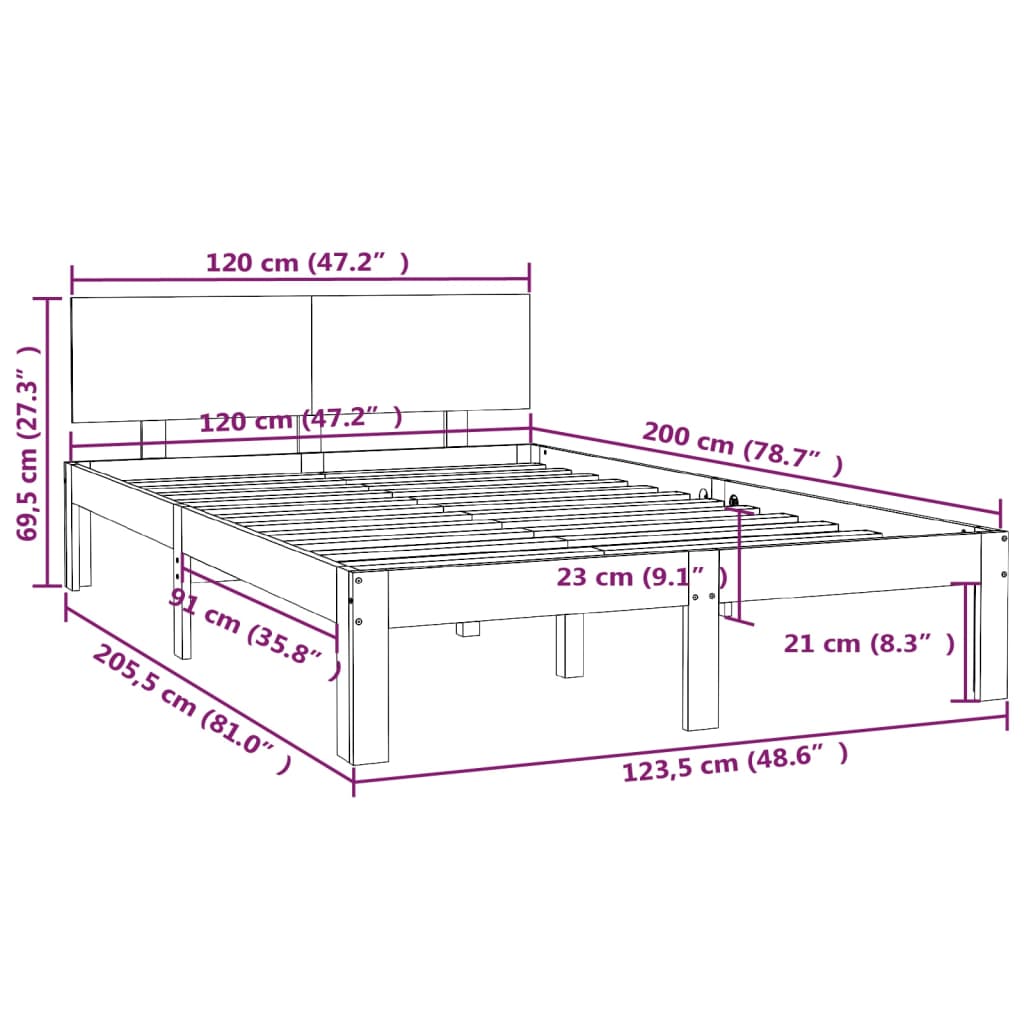 Bedframe Massief Grenenhout Wit 120X200 Cm