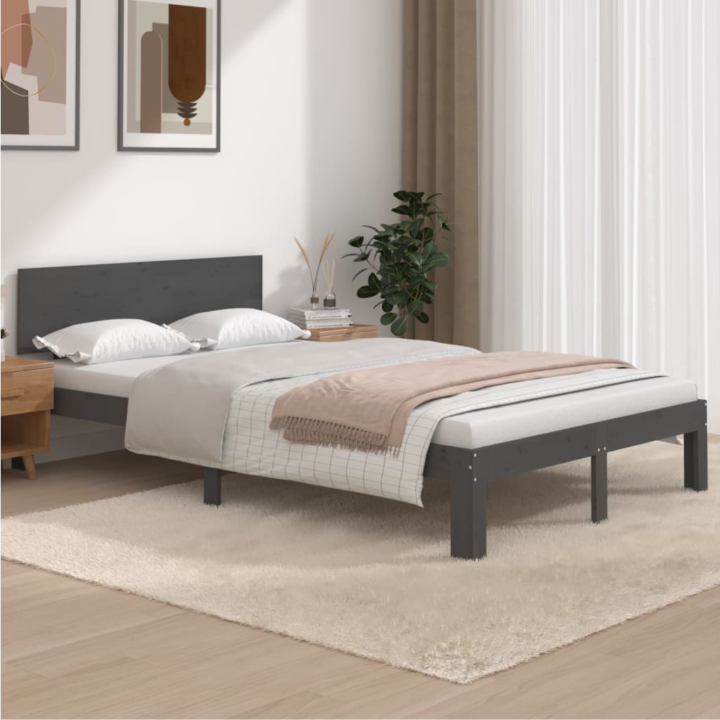Bedframe Massief Grenenhout Grijs 120X200 Cm