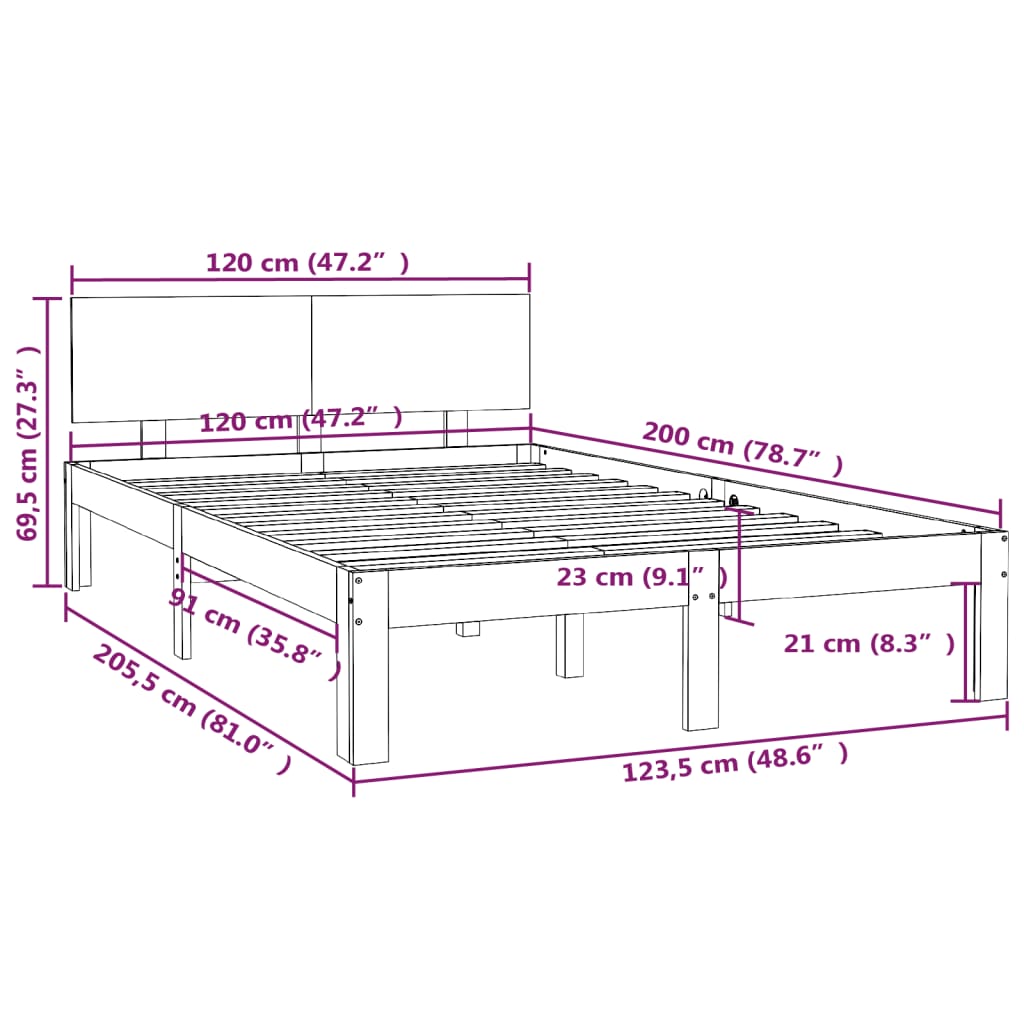 Bedframe Massief Grenenhout Honingbruin 120X200 Cm