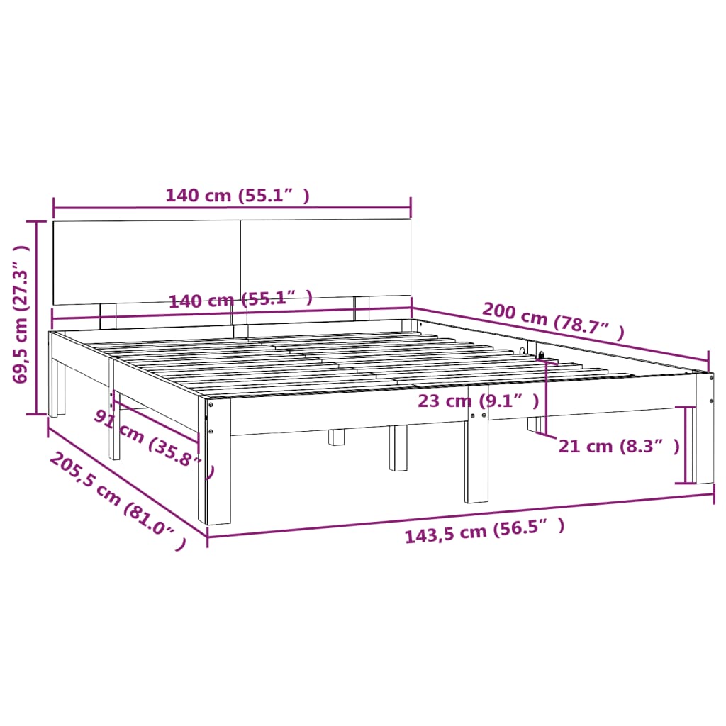 Bedframe Massief Grenenhout Wit 140X200 Cm