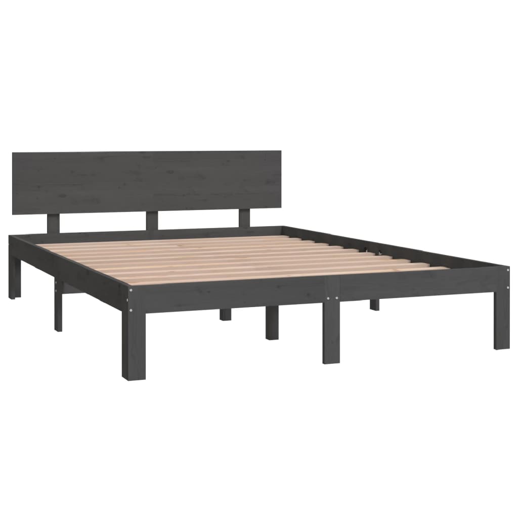 Bedframe Massief Grenenhout Grijs 140X200 Cm
