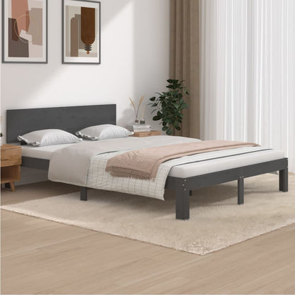 Bedframe Massief Grenenhout Grijs 140X200 Cm