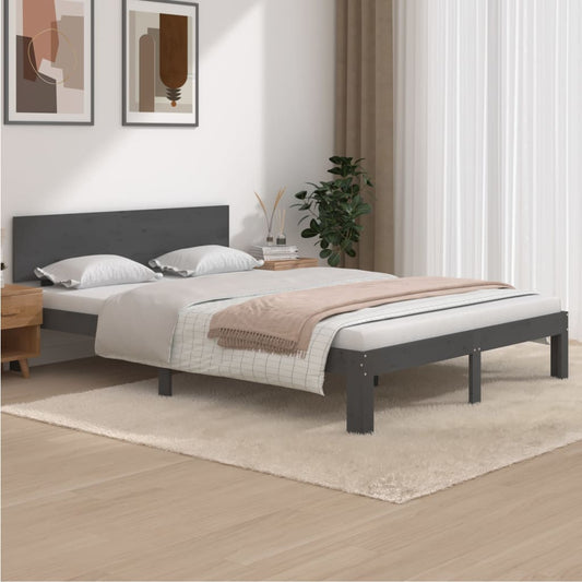 Bedframe Massief Grenenhout Grijs 140X200 Cm