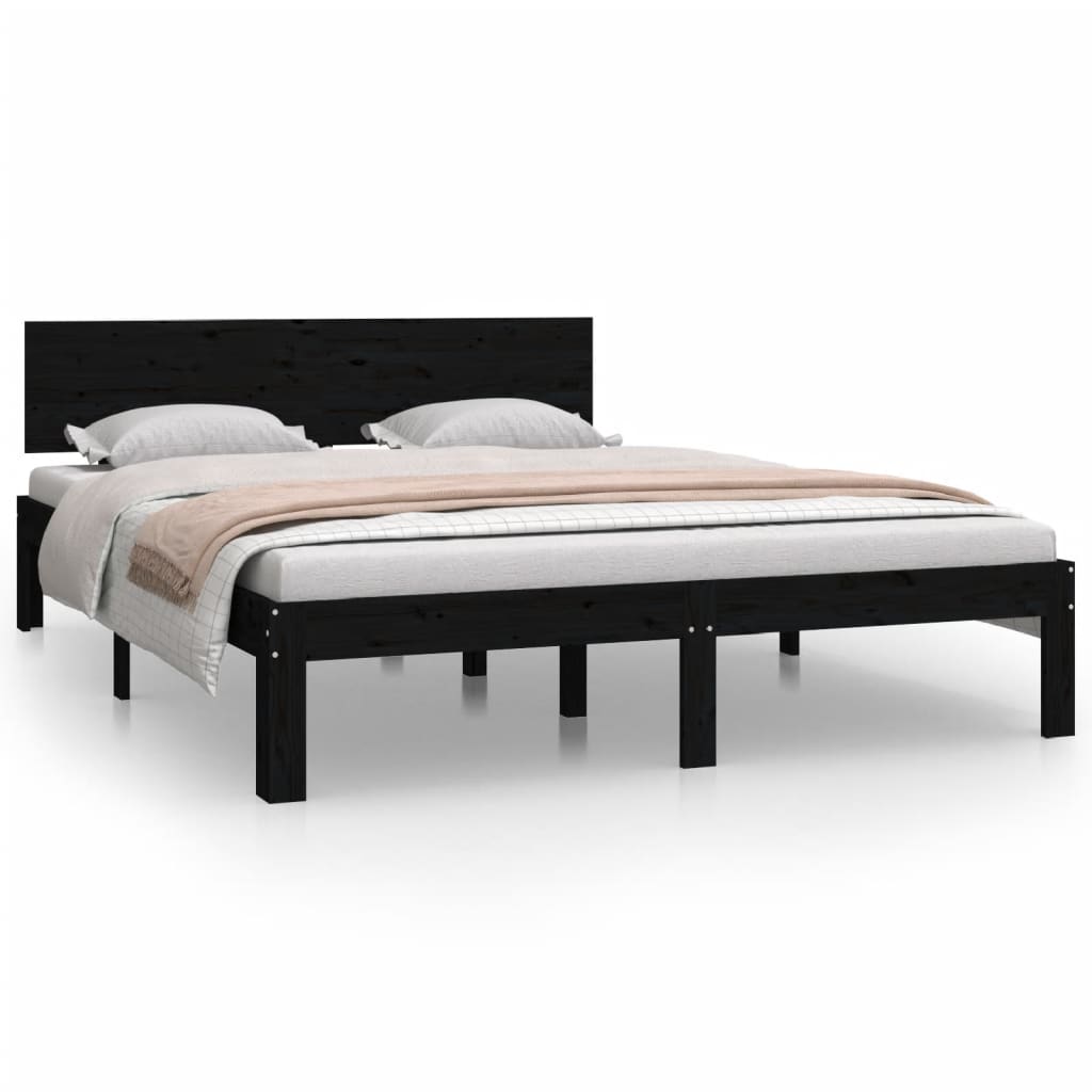 Bedframe Massief Grenenhout Zwart 140X200 Cm