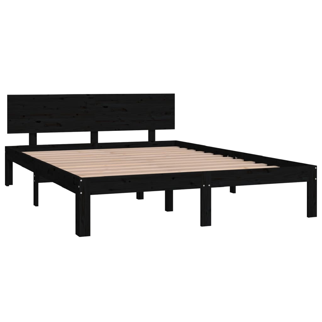 Bedframe Massief Grenenhout Zwart 140X200 Cm