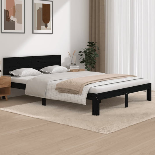 Bedframe Massief Grenenhout Zwart 140X200 Cm