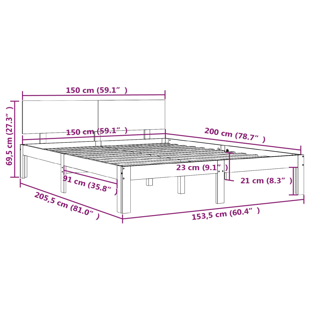 Bedframe Massief Hout 150X200 Cm 5Ft King Size