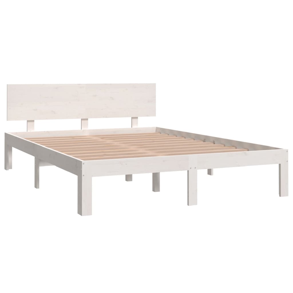 Bedframe Massief Hout Wit 150X200 Cm 5Ft King Size