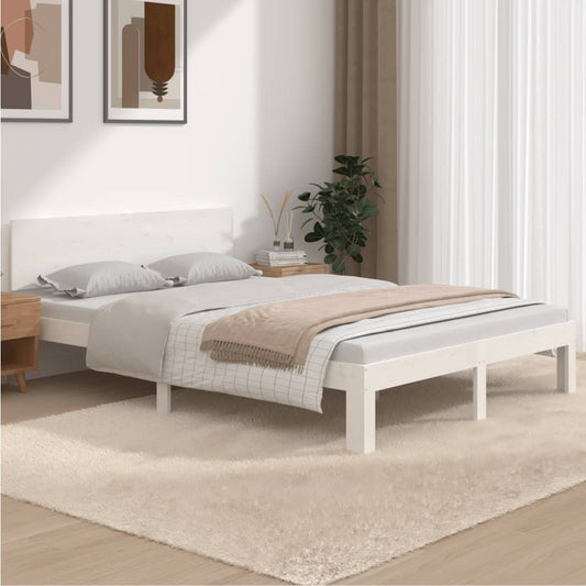Bedframe Massief Hout Wit 150X200 Cm 5Ft King Size