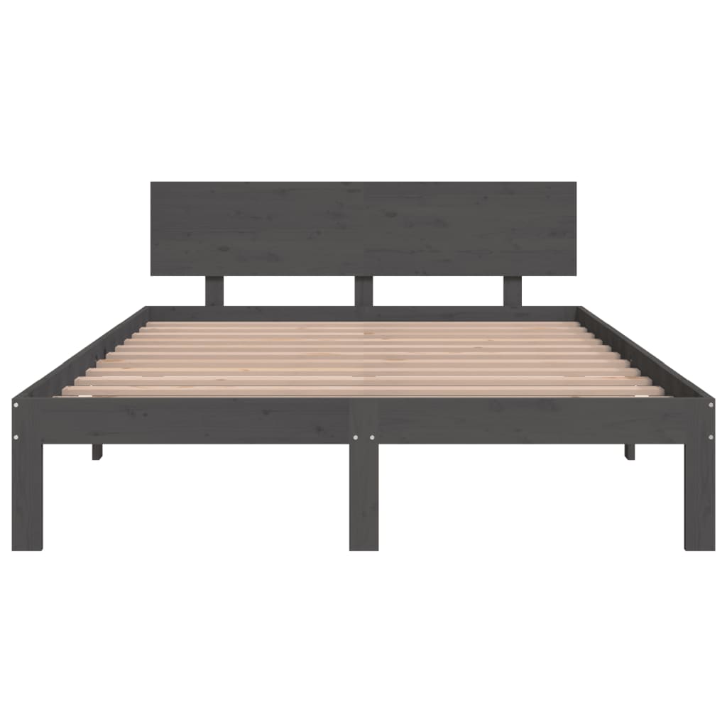 Bedframe Massief Hout Grijs 150X200 Cm 5Ft King Size