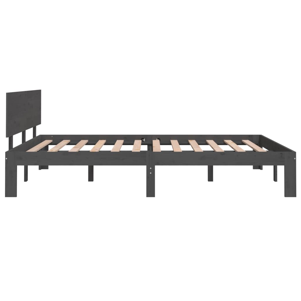 Bedframe Massief Hout Grijs 150X200 Cm 5Ft King Size
