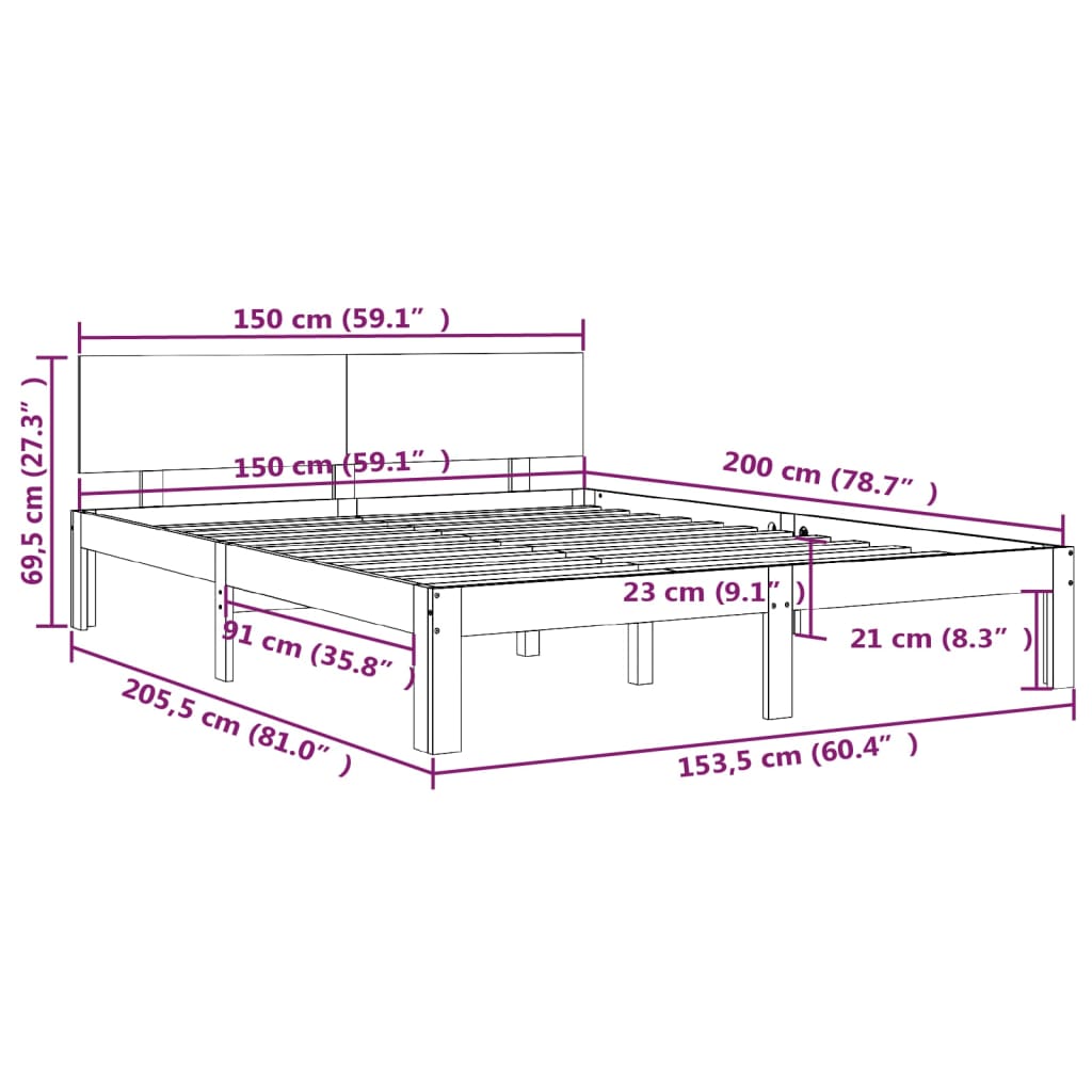 Bedframe Massief Hout Honingbruin 150X200 Cm 5Ft King Size