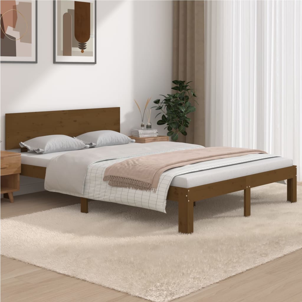 Bedframe Massief Hout Honingbruin 150X200 Cm 5Ft King Size