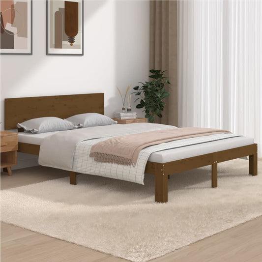 Bedframe Massief Hout Honingbruin 150X200 Cm 5Ft King Size