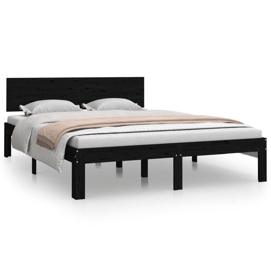 Bedframe Massief Hout Zwart 150X200 Cm 5Ft King Size