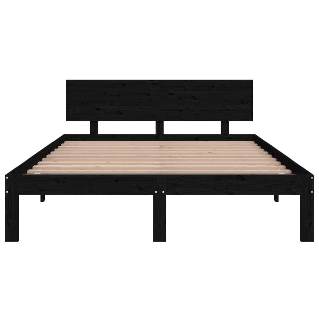 Bedframe Massief Hout Zwart 150X200 Cm 5Ft King Size