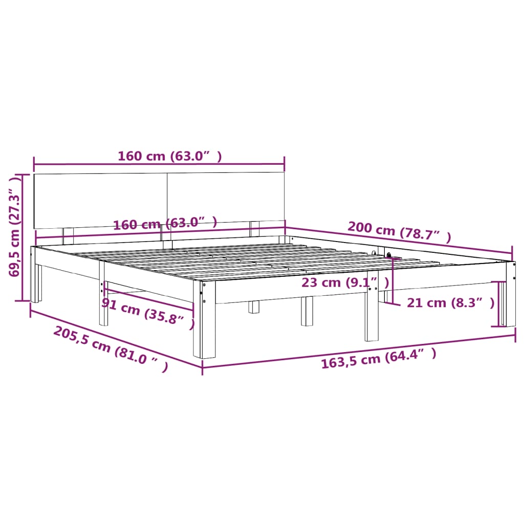 Bedframe Massief Grenenhout 160X200 Cm