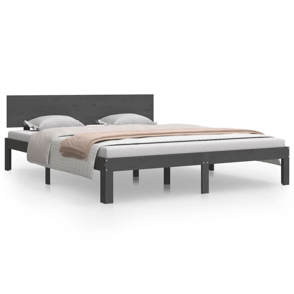 Bedframe Massief Grenenhout Grijs 160X200 Cm