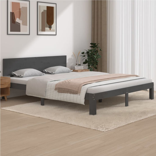Bedframe Massief Grenenhout Grijs 160X200 Cm