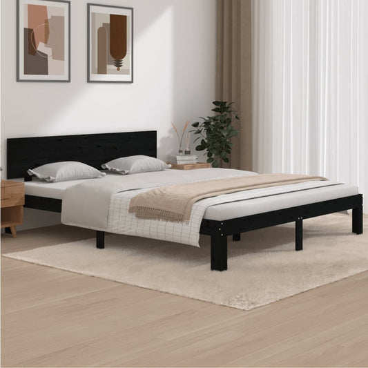 Bedframe Massief Grenenhout Zwart 160X200 Cm