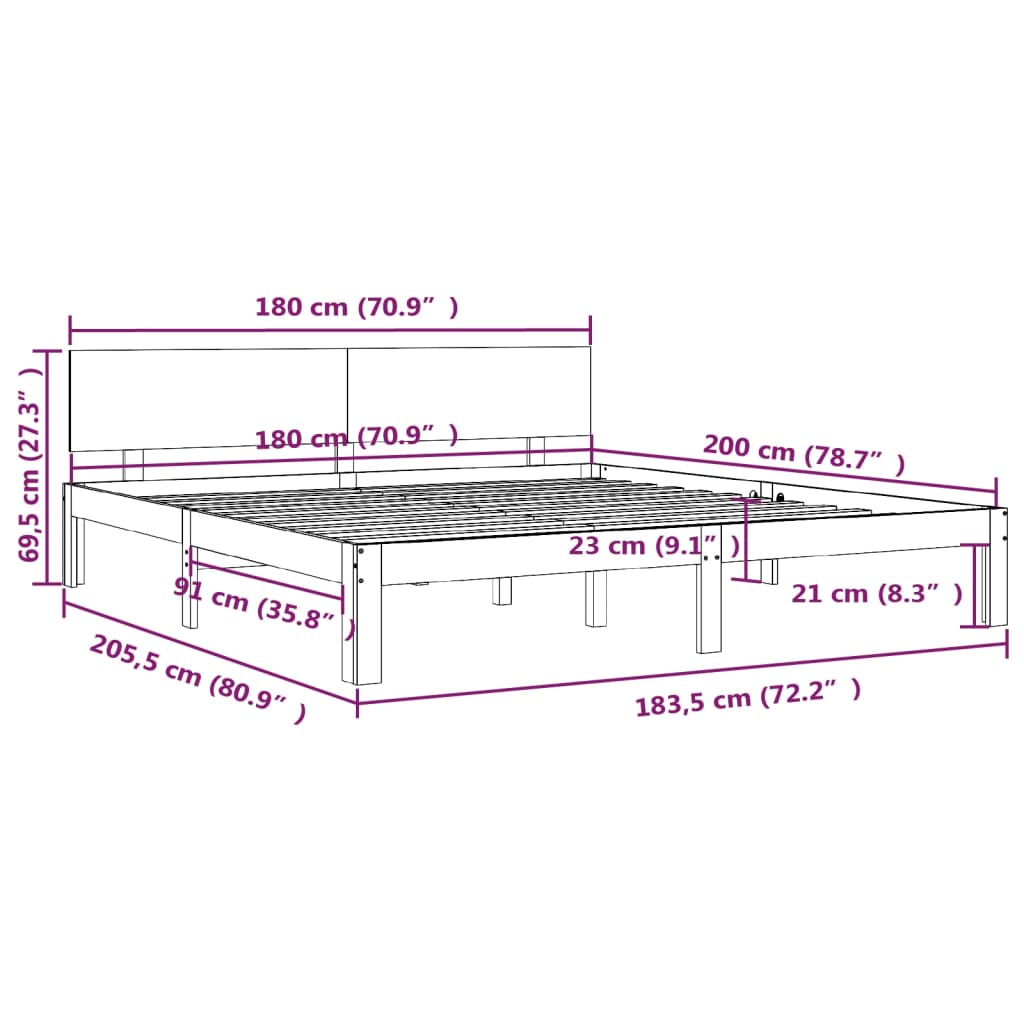 Bedframe Massief Hout 180X200 Cm 6Ft Super King