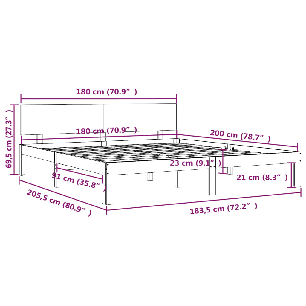 Bedframe Massief Hout Wit 180X200 Cm 6Ft Super King