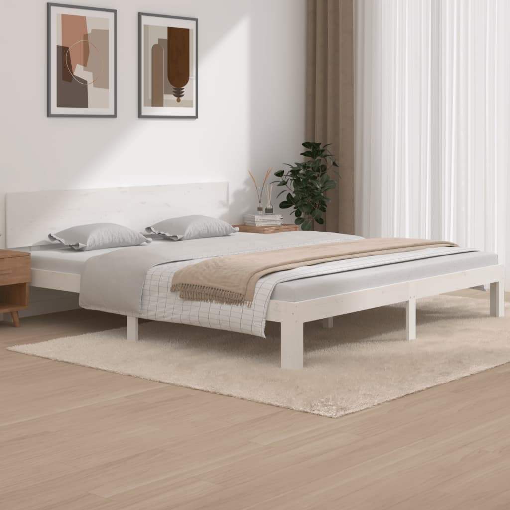 Bedframe Massief Hout Wit 180X200 Cm 6Ft Super King