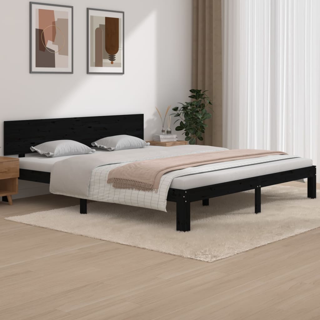 Bedframe Massief Hout Zwart 180X200 Cm 6Ft Super King