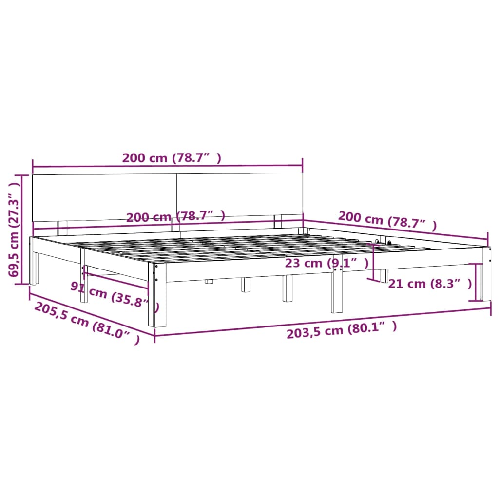 Bedframe Massief Grenenhout 200X200 Cm