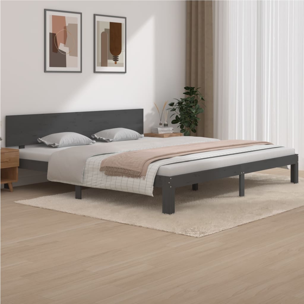 Bedframe Massief Grenenhout Grijs 200X200 Cm