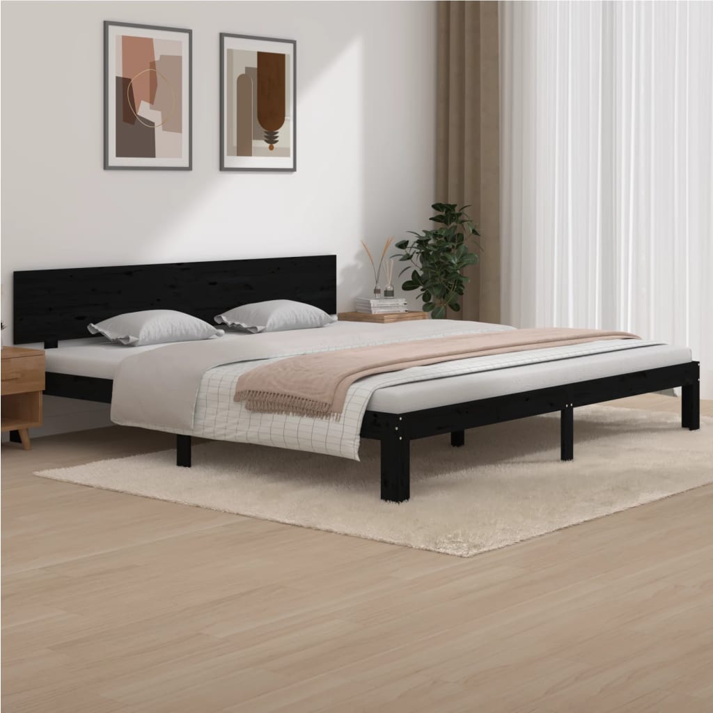 Bedframe Massief Grenenhout Zwart 200X200 Cm
