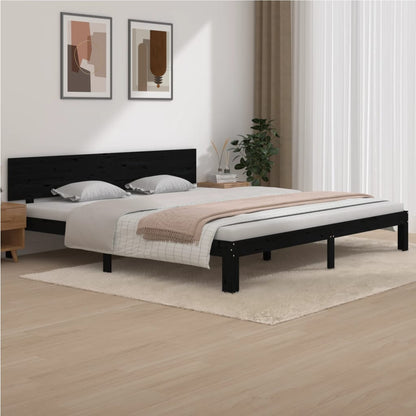 Bedframe Massief Grenenhout Zwart 200X200 Cm
