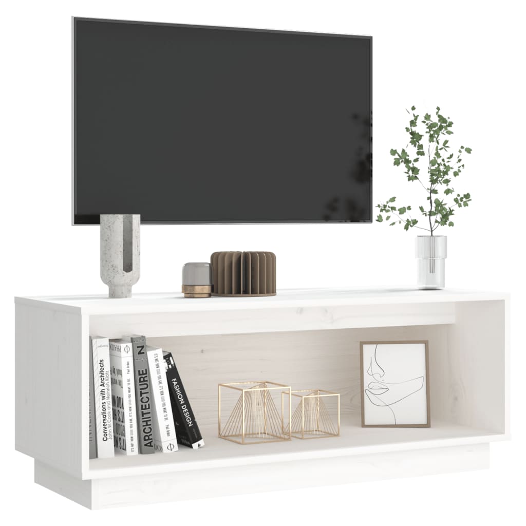 Tv-Meubel 90X35X35 Cm Massief Grenenhout Wit