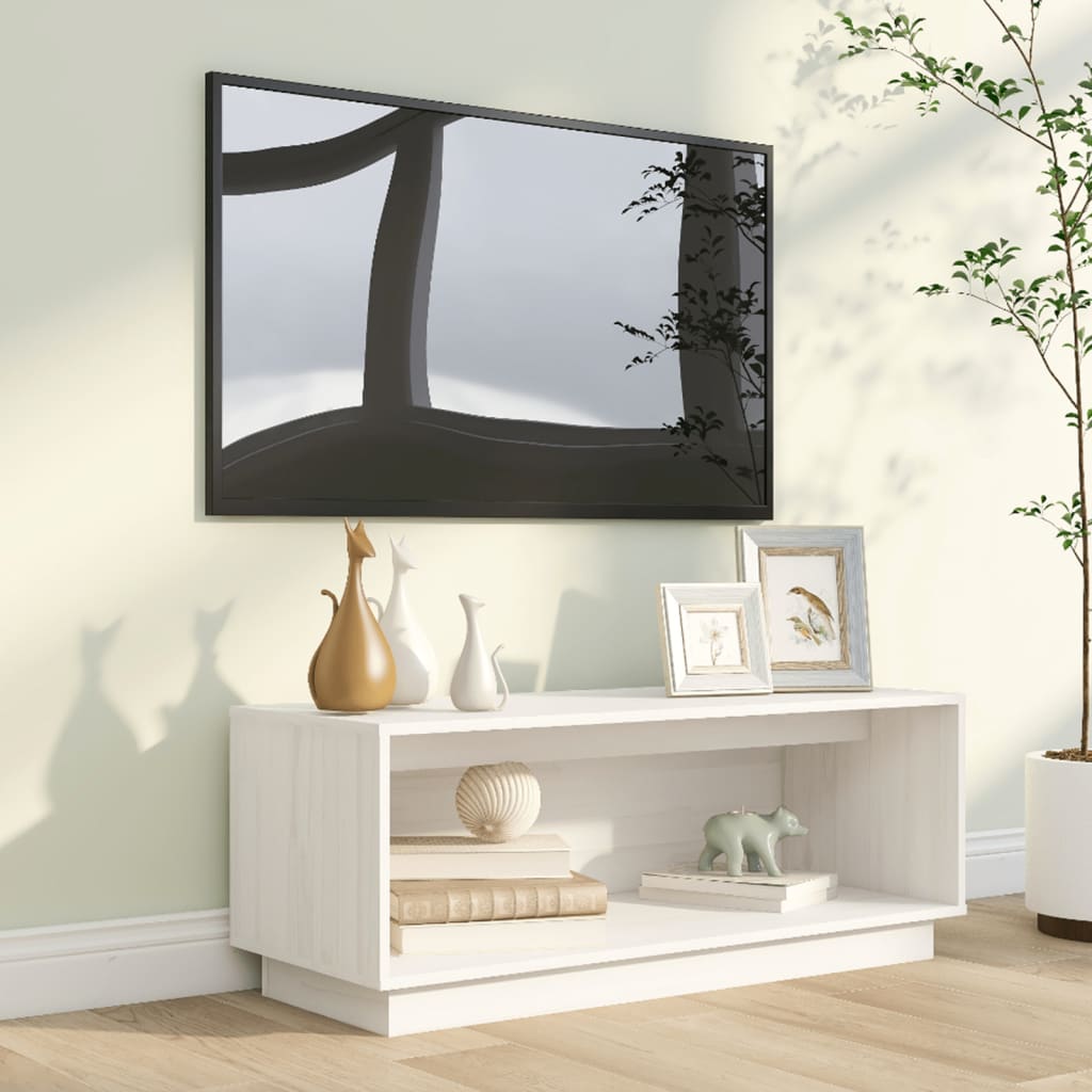 Tv-Meubel 90X35X35 Cm Massief Grenenhout Wit