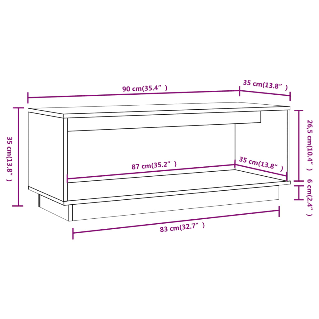 Tv-Meubel 90X35X35 Cm Massief Grenenhout Wit