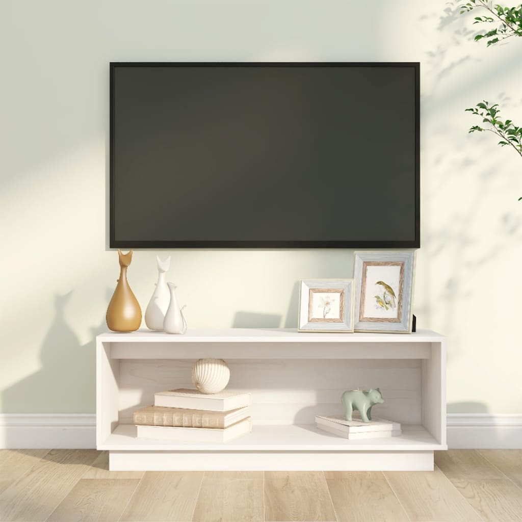 Tv-Meubel 90X35X35 Cm Massief Grenenhout Wit