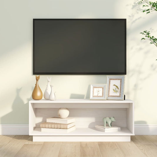 Tv-Meubel 90X35X35 Cm Massief Grenenhout Wit