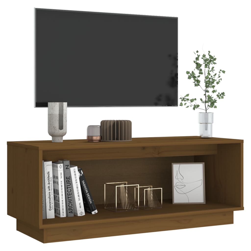 Tv-Meubel 90X35X35 Cm Massief Grenenhout Honingbruin