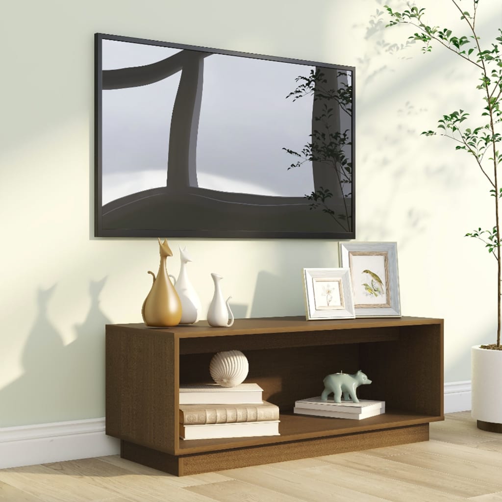 Tv-Meubel 90X35X35 Cm Massief Grenenhout Honingbruin