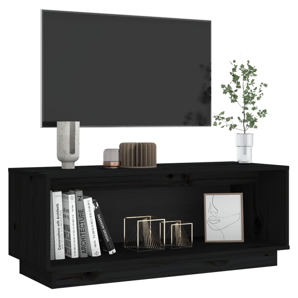 Tv-Meubel 90X35X35 Cm Massief Grenenhout Zwart