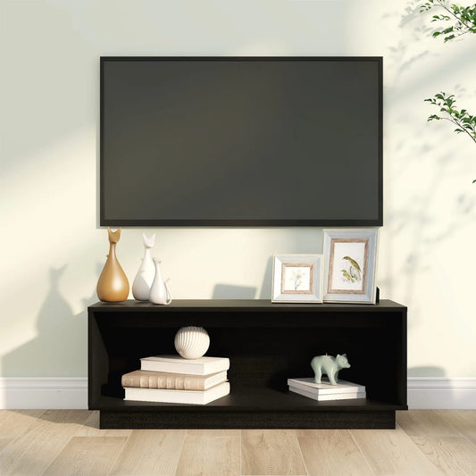 Tv-Meubel 90X35X35 Cm Massief Grenenhout Zwart