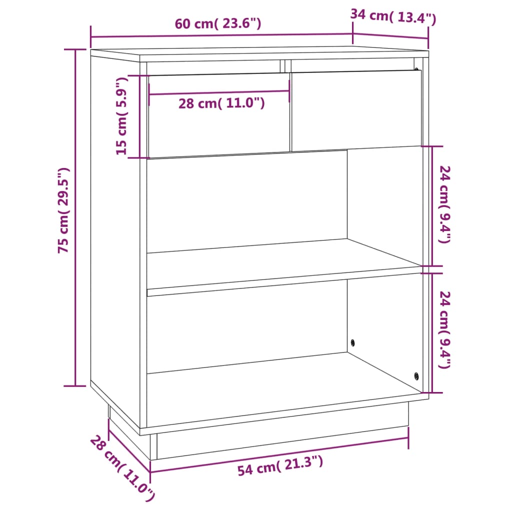 Wandkast 60X34X75 Cm Massief Grenenhout Wit