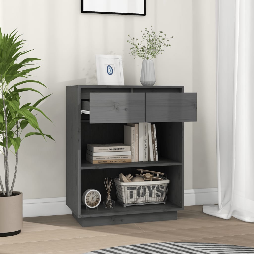 Wandkast 60X34X75 Cm Massief Grenenhout Grijs